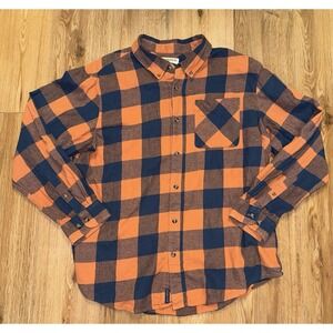 Magellan Outdoors Shirt (Mens XL) Orange Blue Plaid Flannel Classic‎ Fit